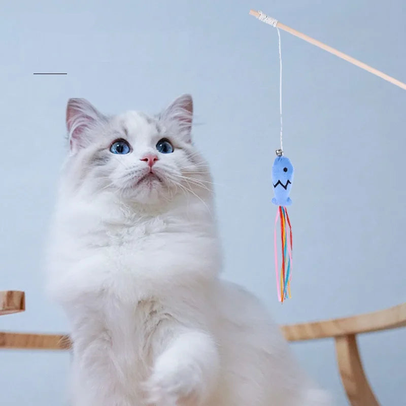 Interactive Wooden Feather Teaser Wand for Cats