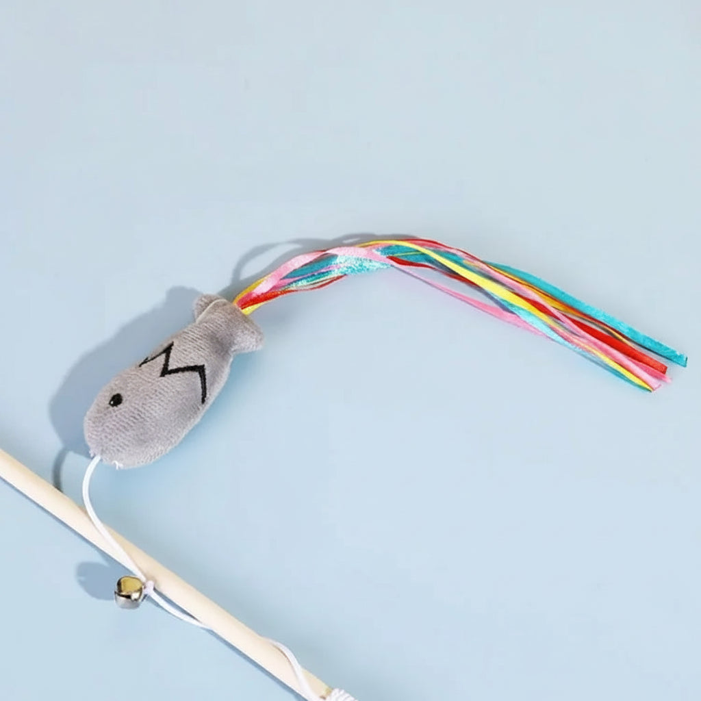 Interactive Wooden Feather Teaser Wand for Cats