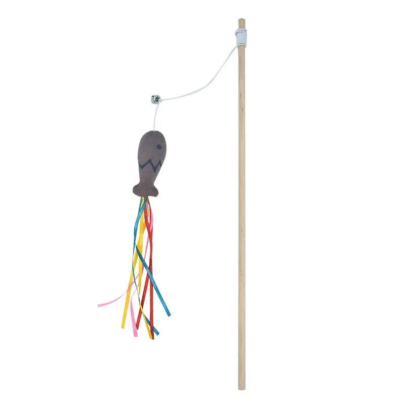 Interactive Wooden Feather Teaser Wand for Cats