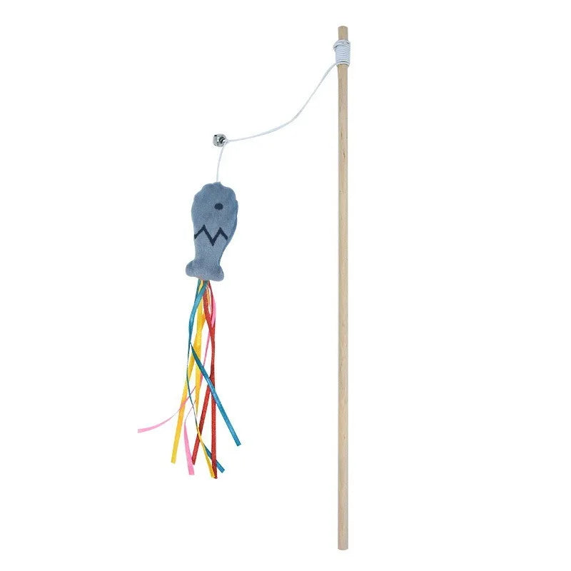 Interactive Wooden Feather Teaser Wand for Cats