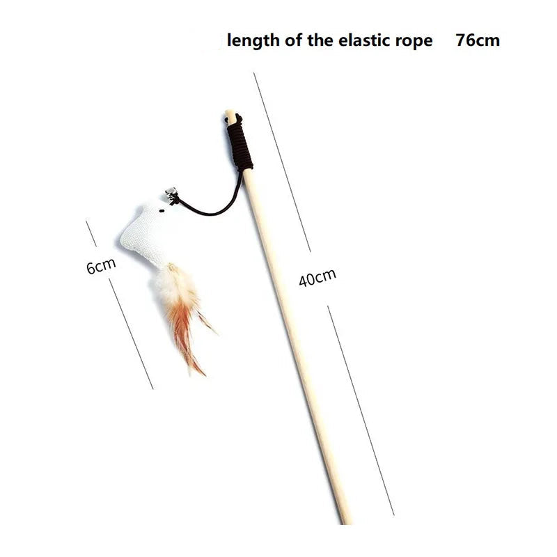 Interactive Wooden Feather Teaser Wand for Cats