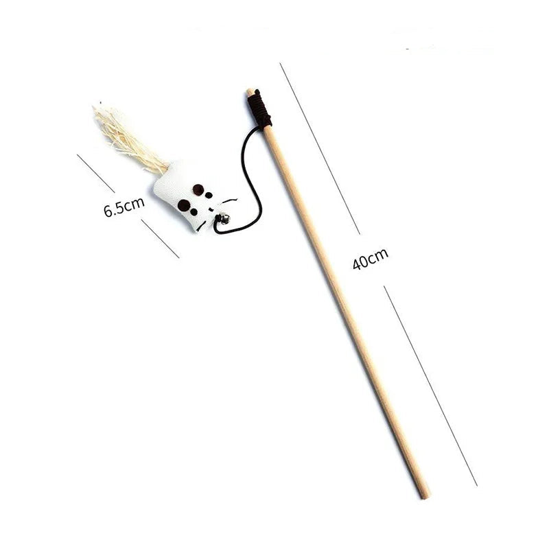 Interactive Wooden Feather Teaser Wand for Cats