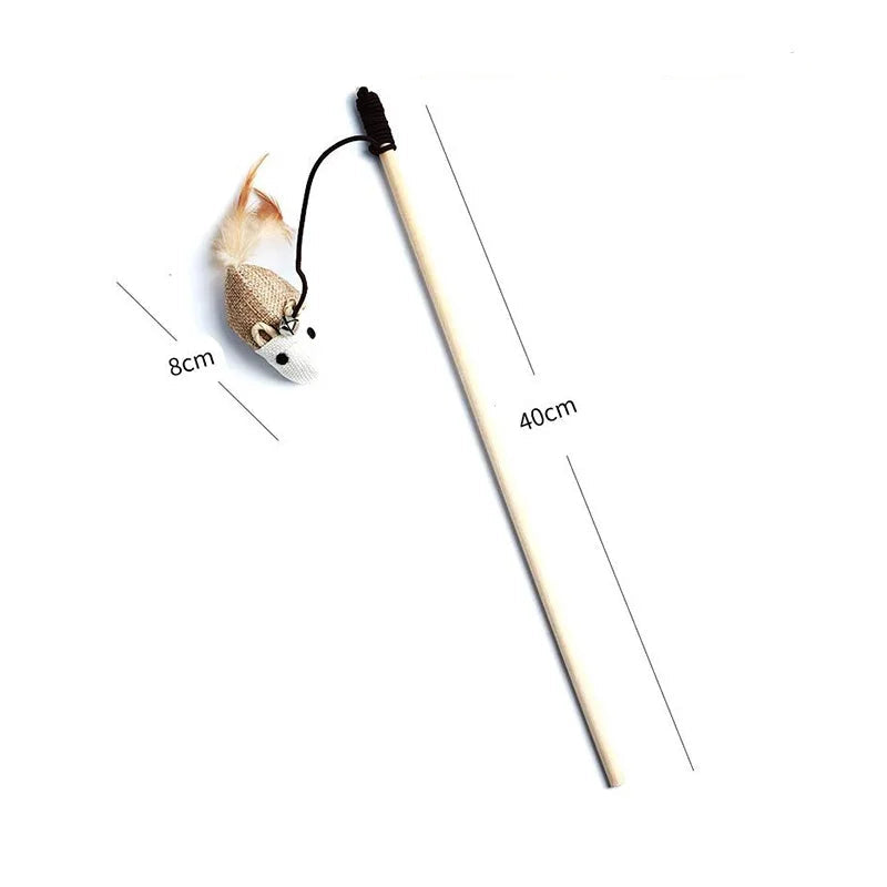 Interactive Wooden Feather Teaser Wand for Cats