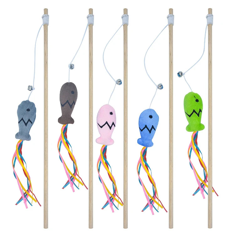 Interactive Wooden Feather Teaser Wand for Cats