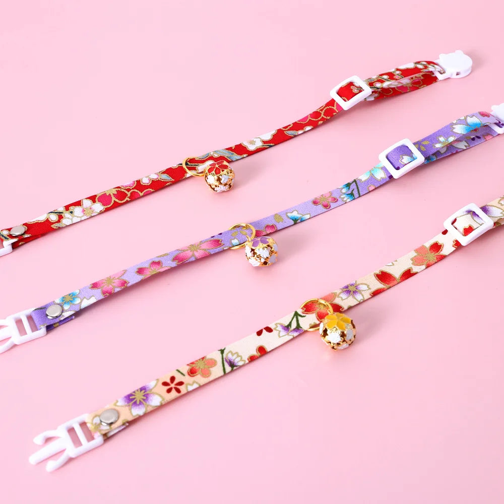 Japanese Style Floral Cat Collar with Bell