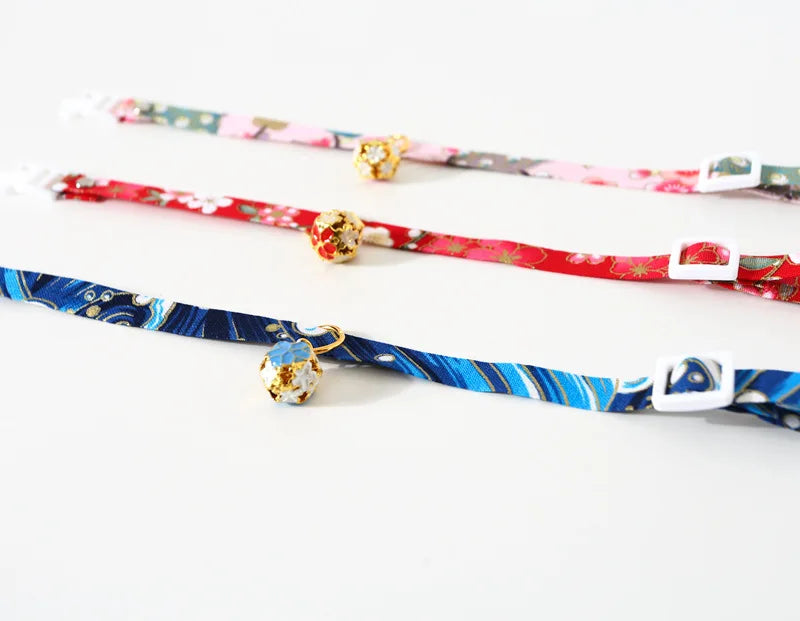 Japanese Style Floral Cat Collar with Bell