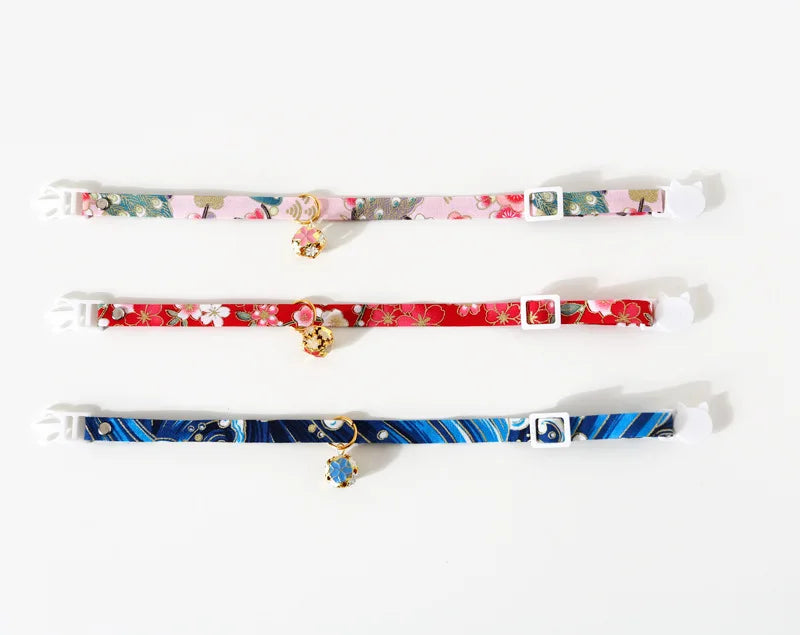 Japanese Style Floral Cat Collar with Bell