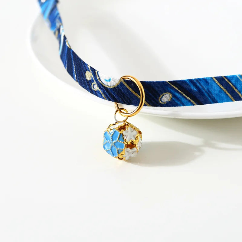 Japanese Style Floral Cat Collar with Bell