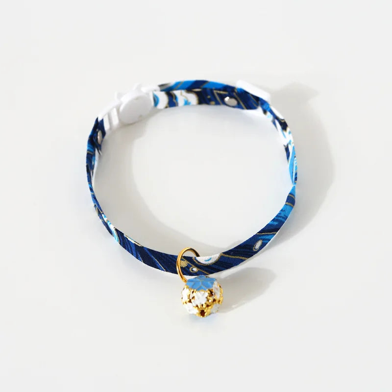 Japanese Style Floral Cat Collar with Bell