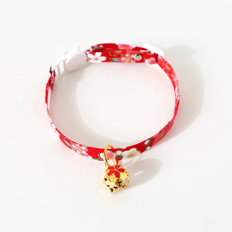 Japanese Style Floral Cat Collar with Bell