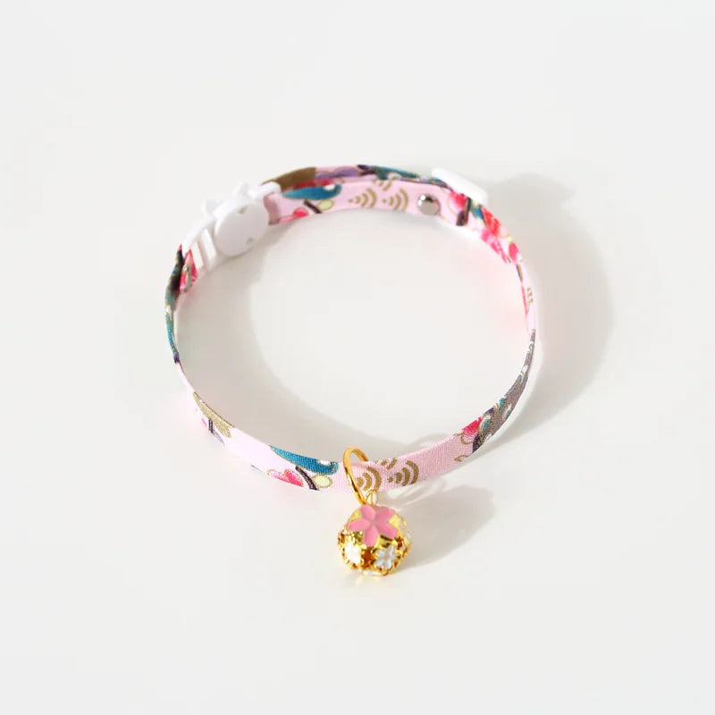 Japanese Style Floral Cat Collar with Bell