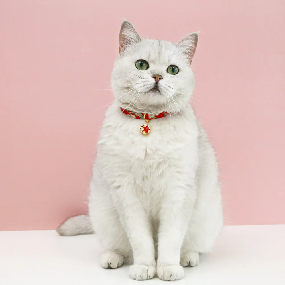 Japanese Style Floral Cat Collar with Bell