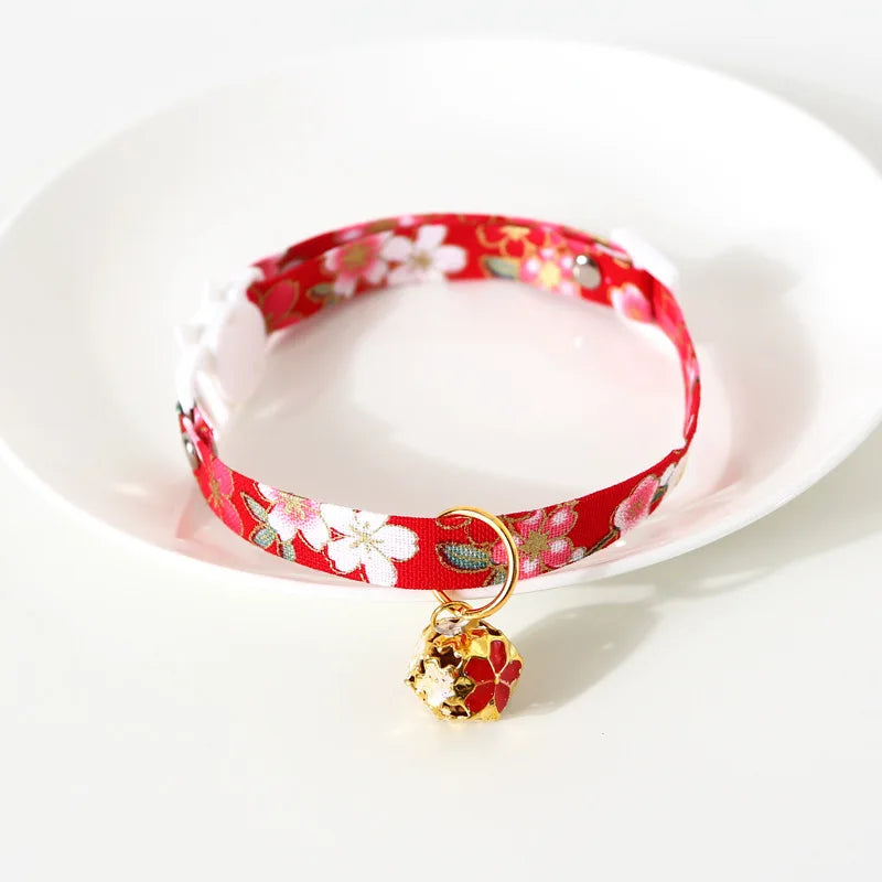 Japanese Style Floral Cat Collar with Bell