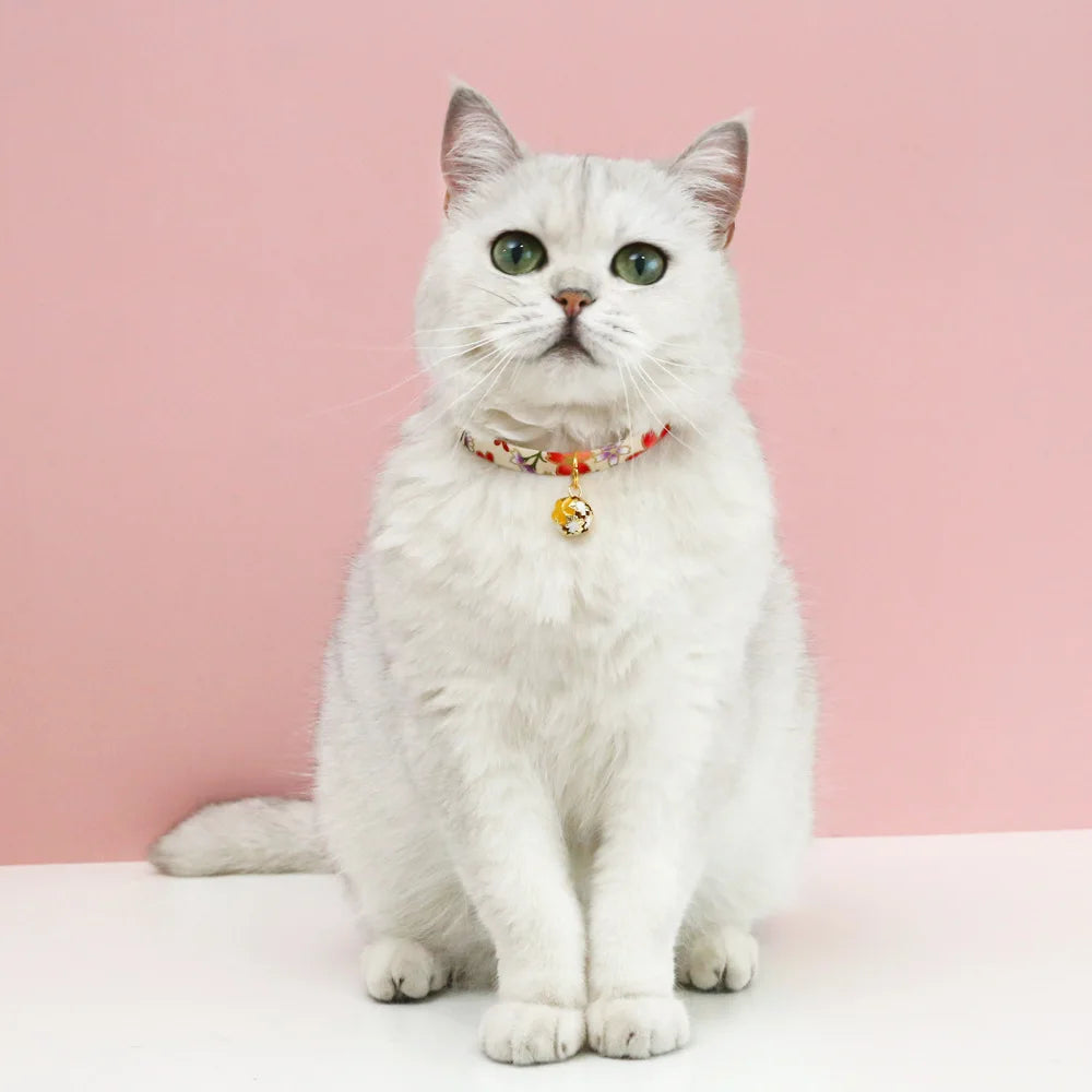 Japanese Style Floral Cat Collar with Bell