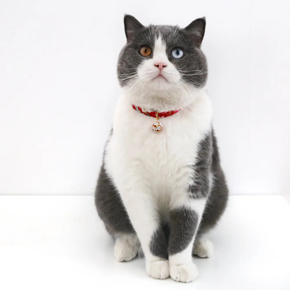 Japanese Style Floral Cat Collar with Bell