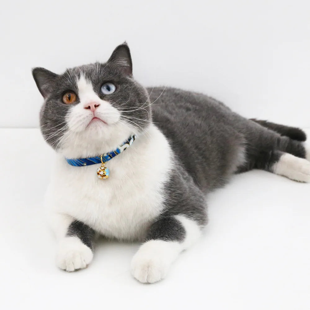 Japanese Style Floral Cat Collar with Bell