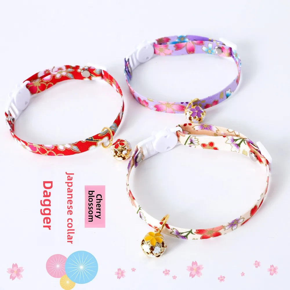 Japanese Style Floral Cat Collar with Bell