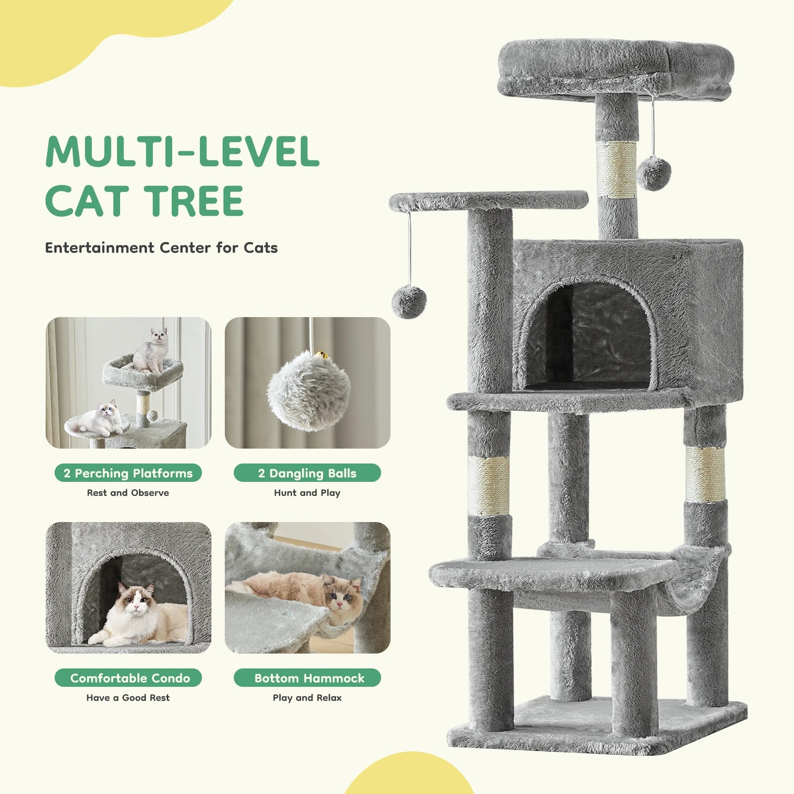 Multi-Level Cat Tree Tower with Condo & Hammock