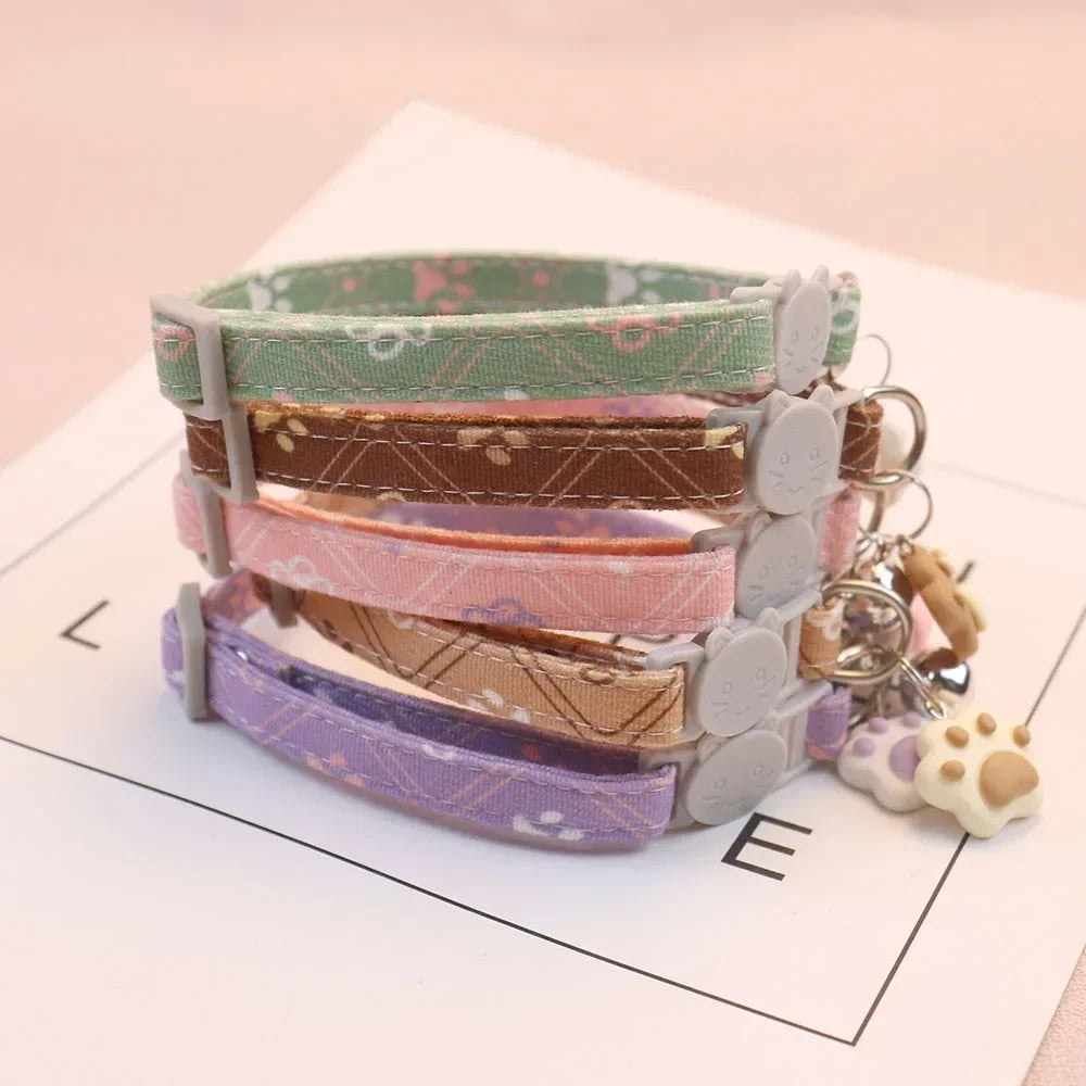 Pawprint Charm Adjustable Cat & Puppy Collar with Bell