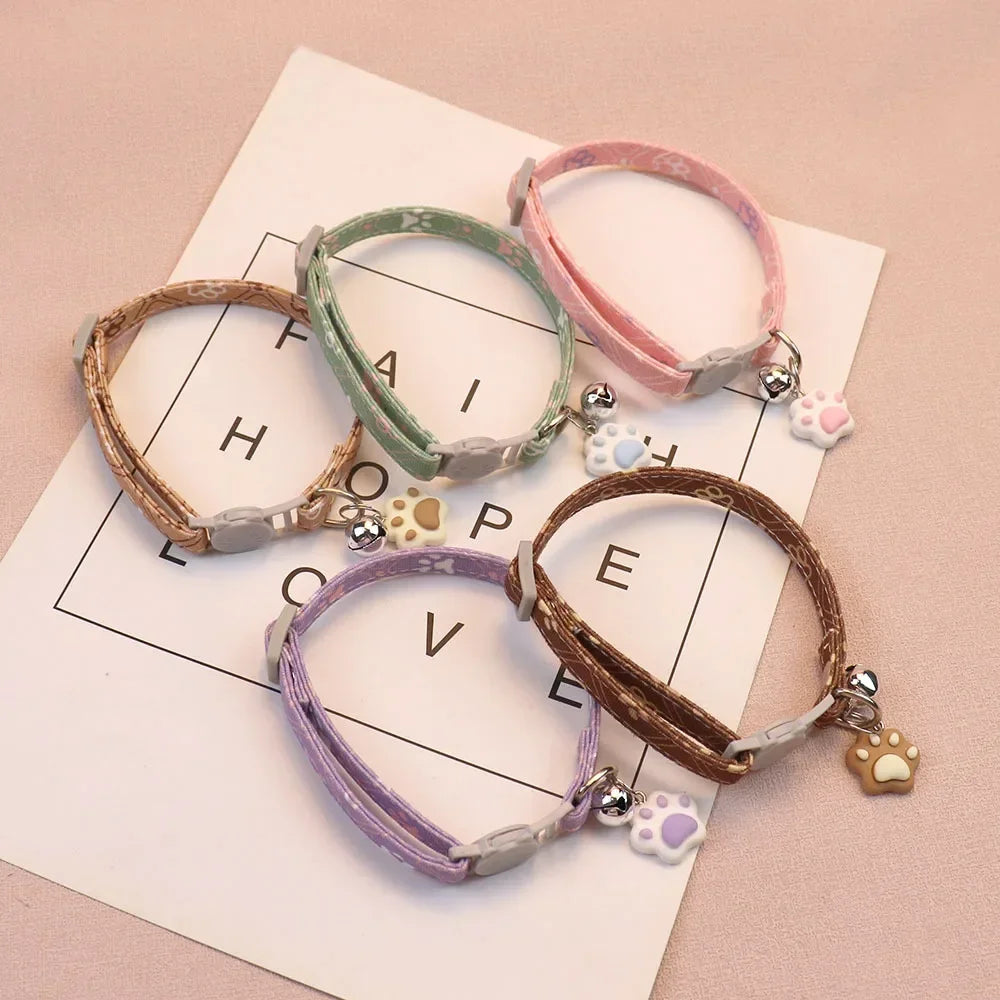 Pawprint Charm Adjustable Cat & Puppy Collar with Bell