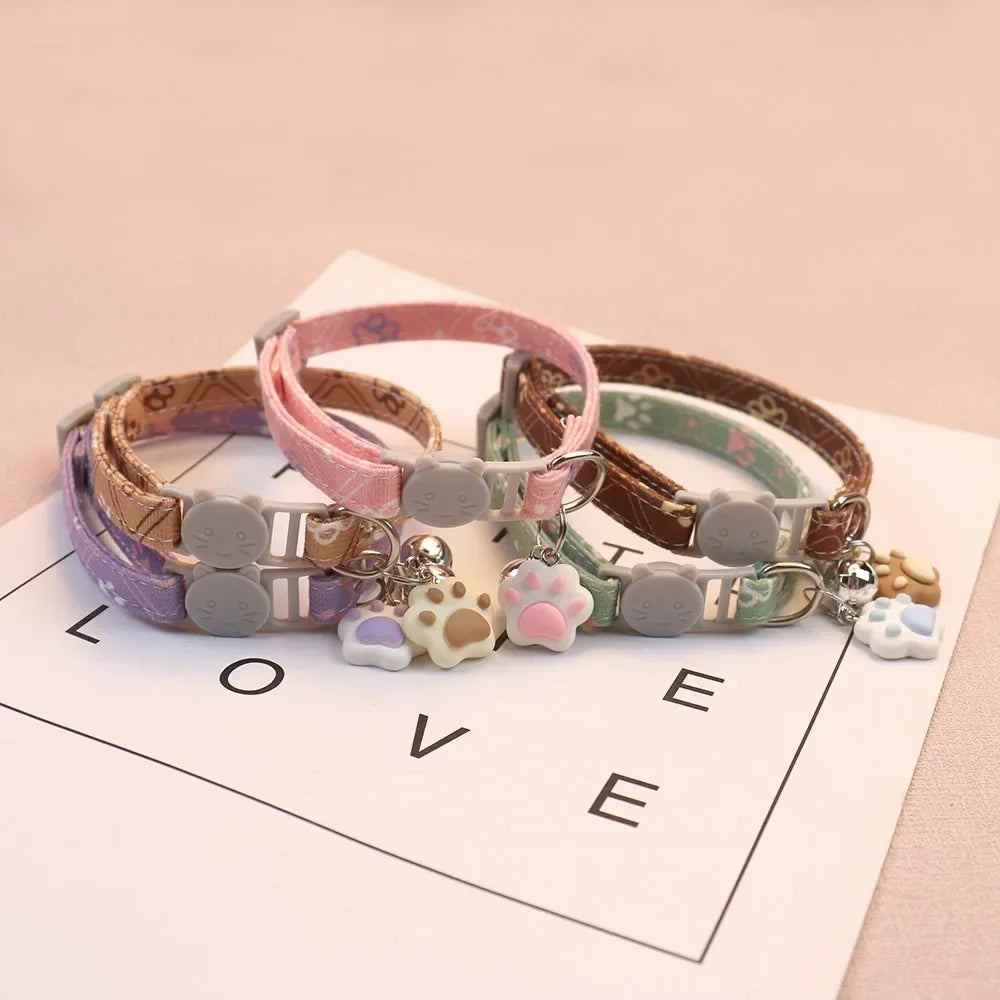 Pawprint Charm Adjustable Cat & Puppy Collar with Bell