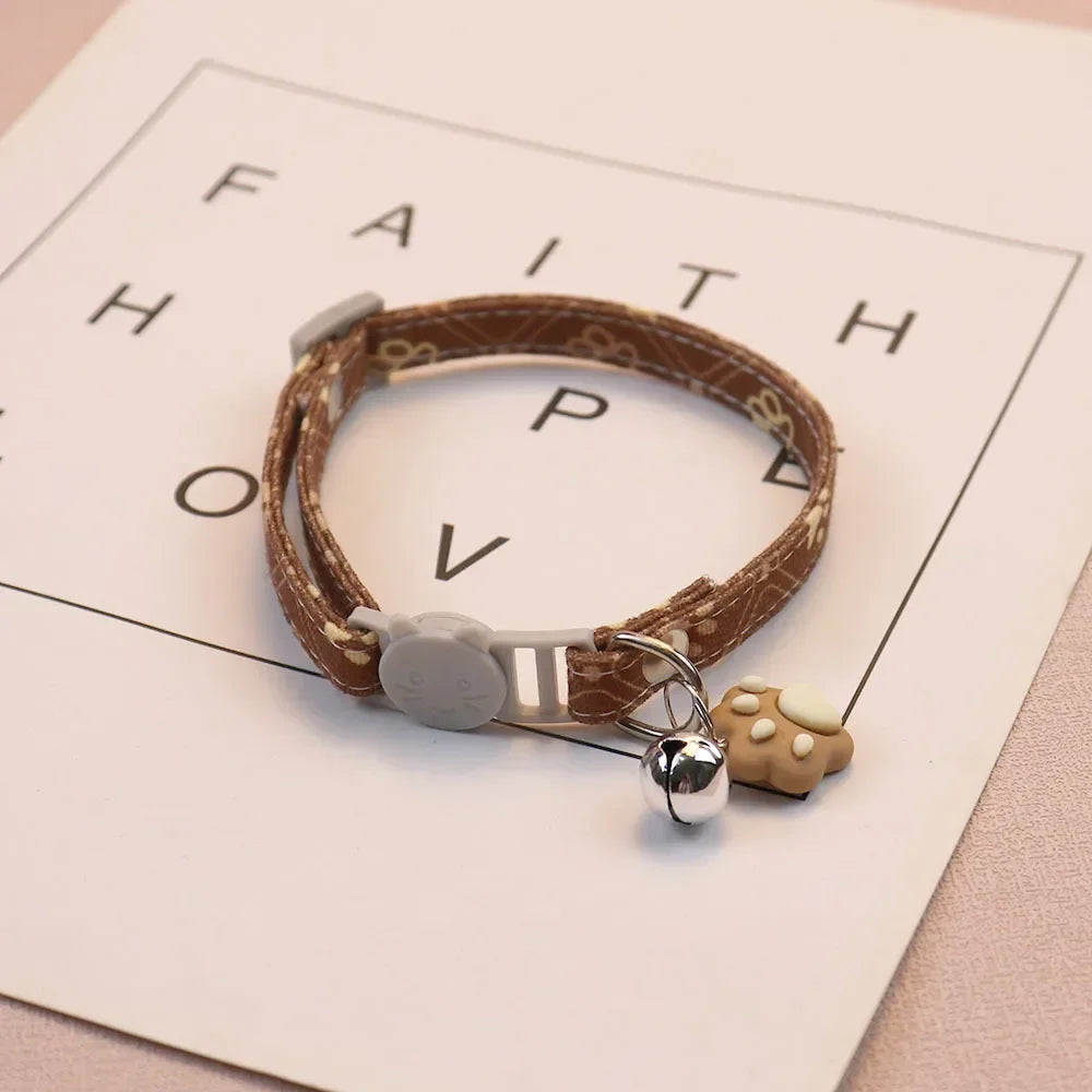 Pawprint Charm Adjustable Cat & Puppy Collar with Bell