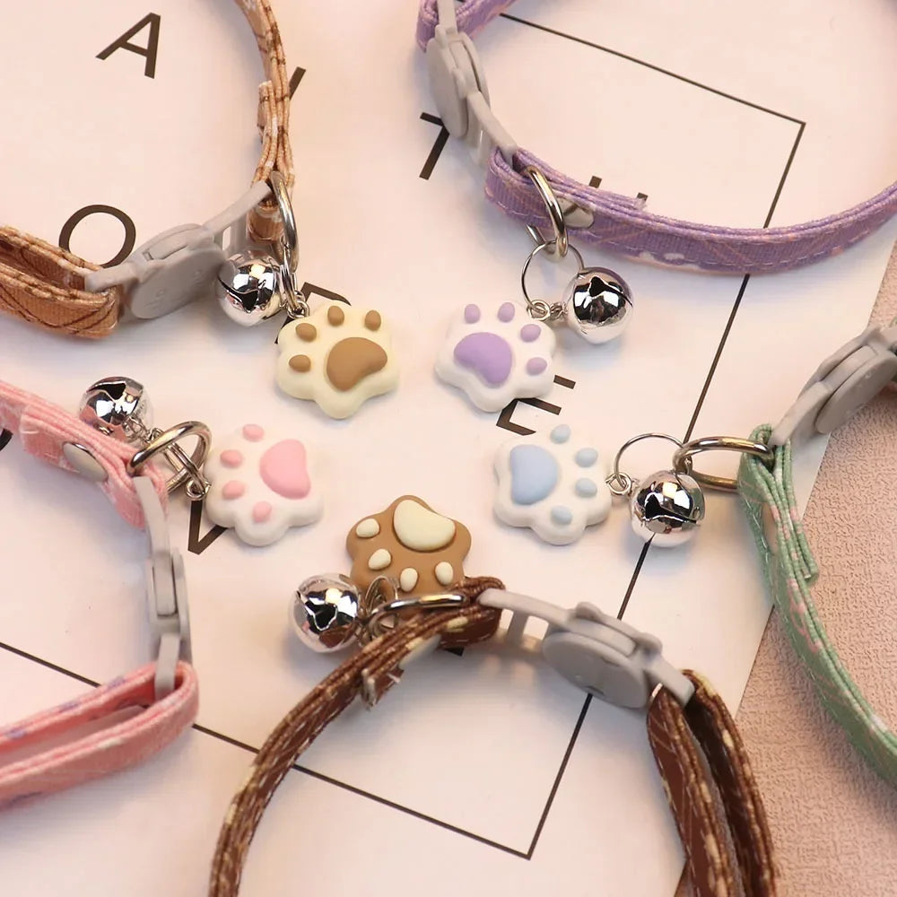 Pawprint Charm Adjustable Cat & Puppy Collar with Bell