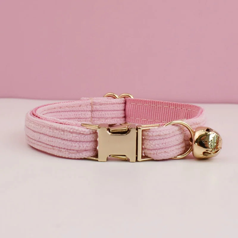 Personalized Corduroy Pet Collar with Bell & Bow Tie