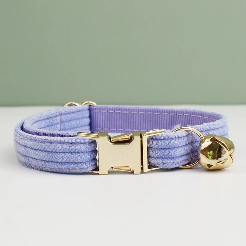 Personalized Corduroy Pet Collar with Bell & Bow Tie
