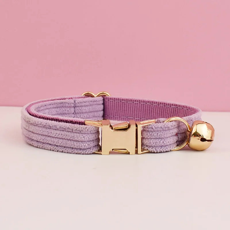 Personalized Corduroy Pet Collar with Bell & Bow Tie