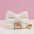 Personalized Corduroy Pet Collar with Bell & Bow Tie