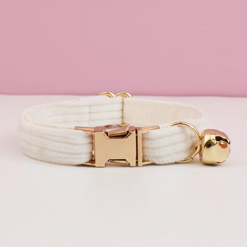 Personalized Corduroy Pet Collar with Bell & Bow Tie