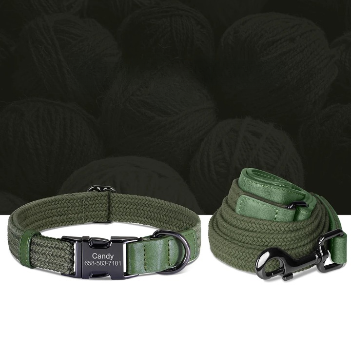 Personalized Durable Nylon Dog Collar & Leash Set