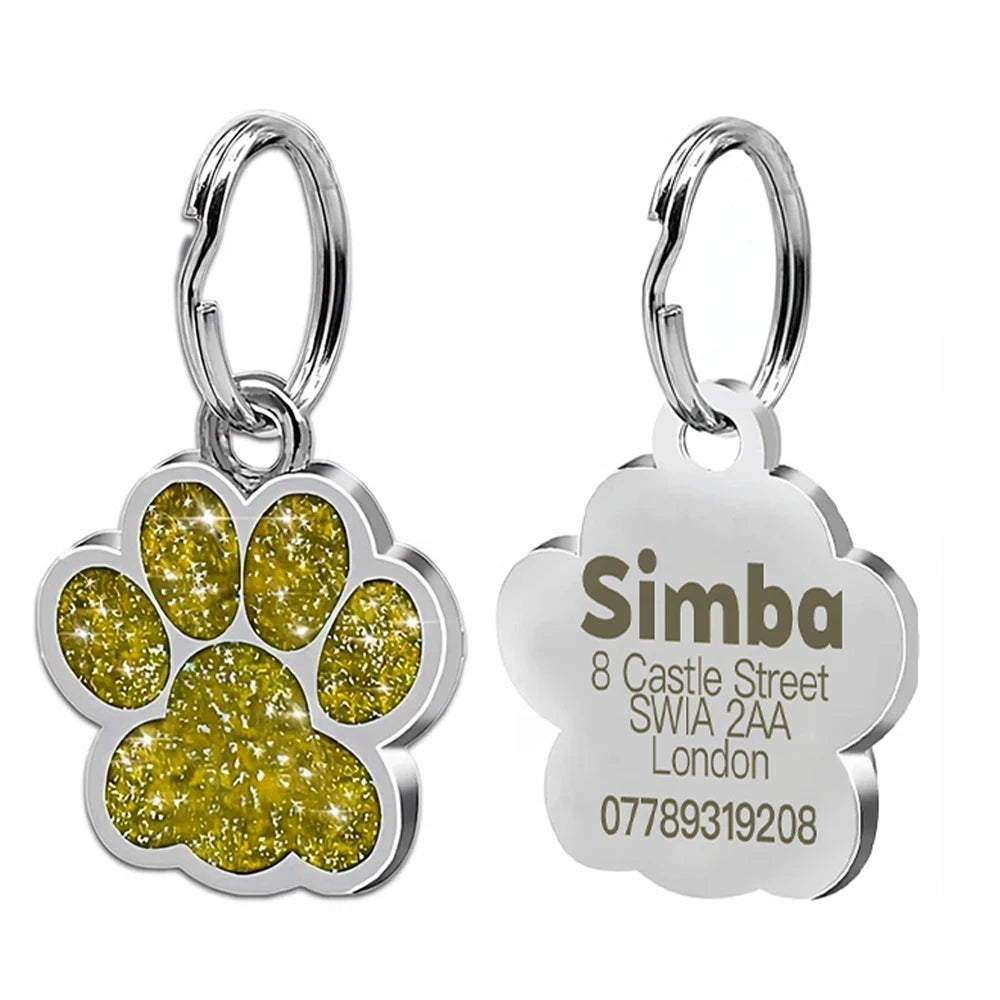 Personalized Glitter Paw Pet ID Tag