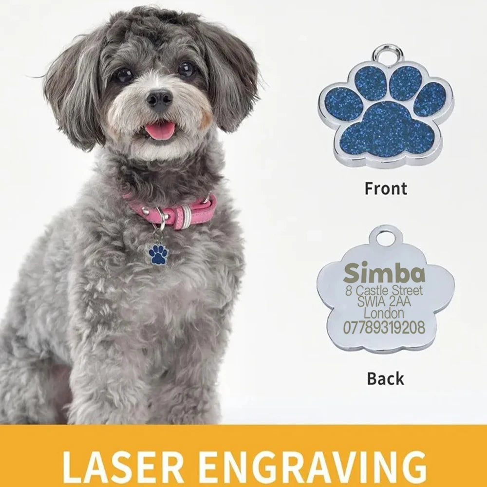 Personalized Glitter Paw Pet ID Tag