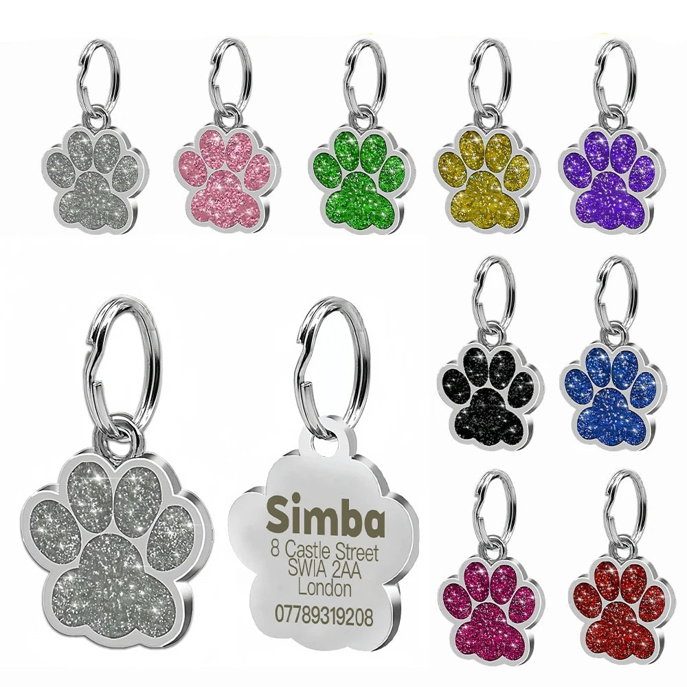 Personalized Glitter Paw Pet ID Tag