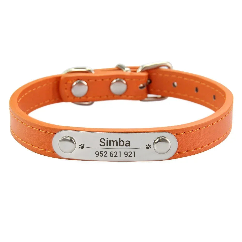 Personalized Name Carved ID Leather Pet Collar