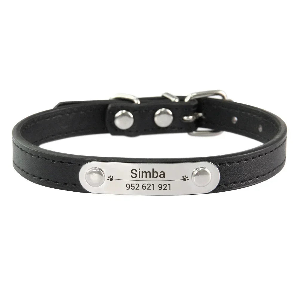 Personalized Name Carved ID Leather Pet Collar