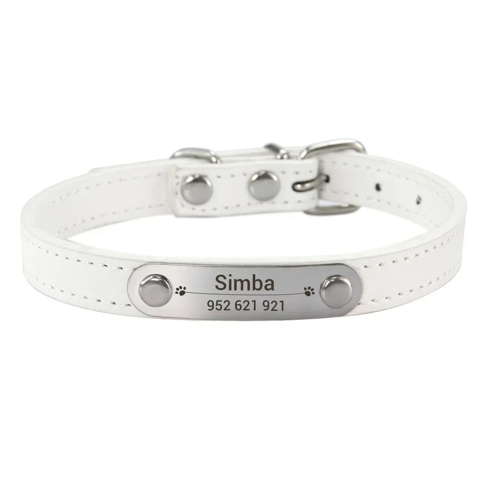 Personalized Name Carved ID Leather Pet Collar