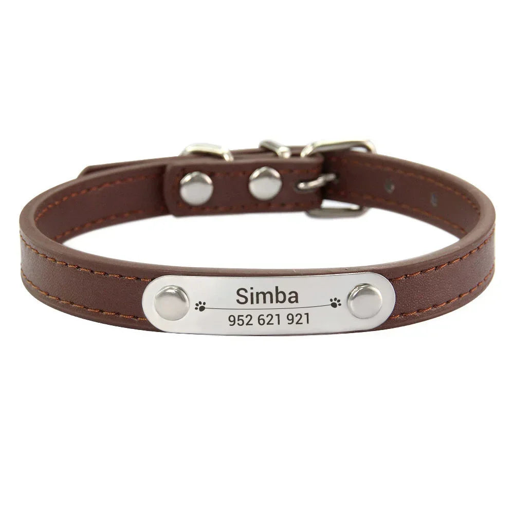 Personalized Name Carved ID Leather Pet Collar