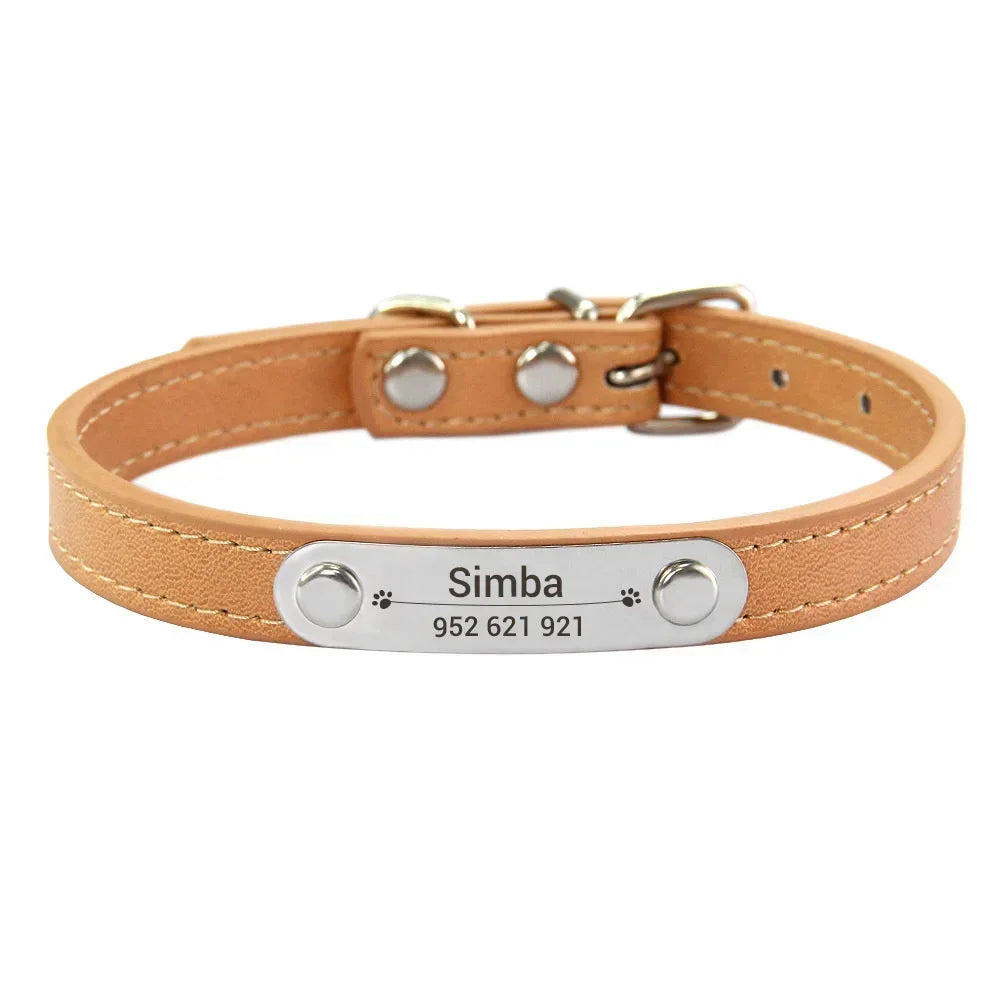Personalized Name Carved ID Leather Pet Collar