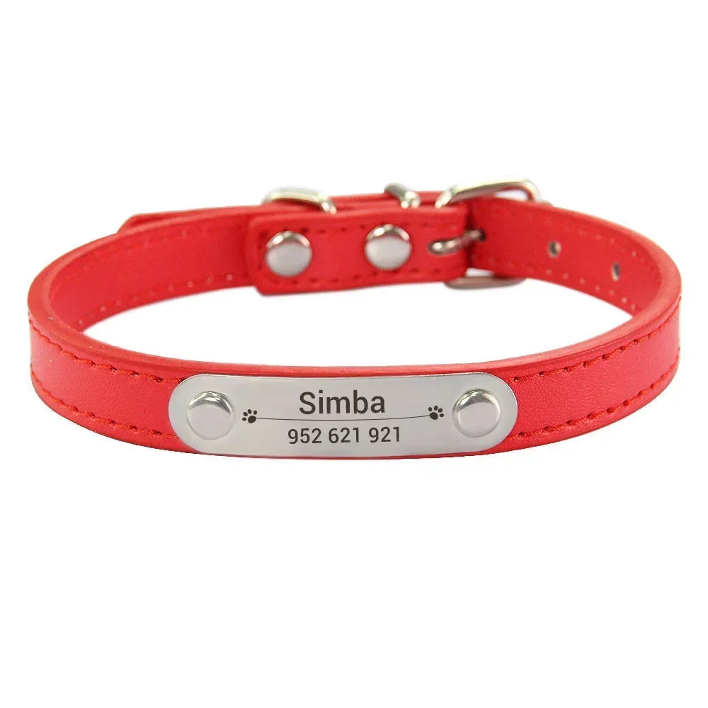 Personalized Name Carved ID Leather Pet Collar