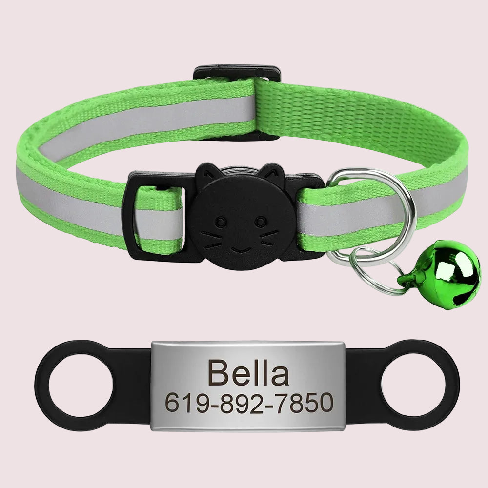 Personalized Reflective Cat & Puppy Collar with Engraved ID Tag