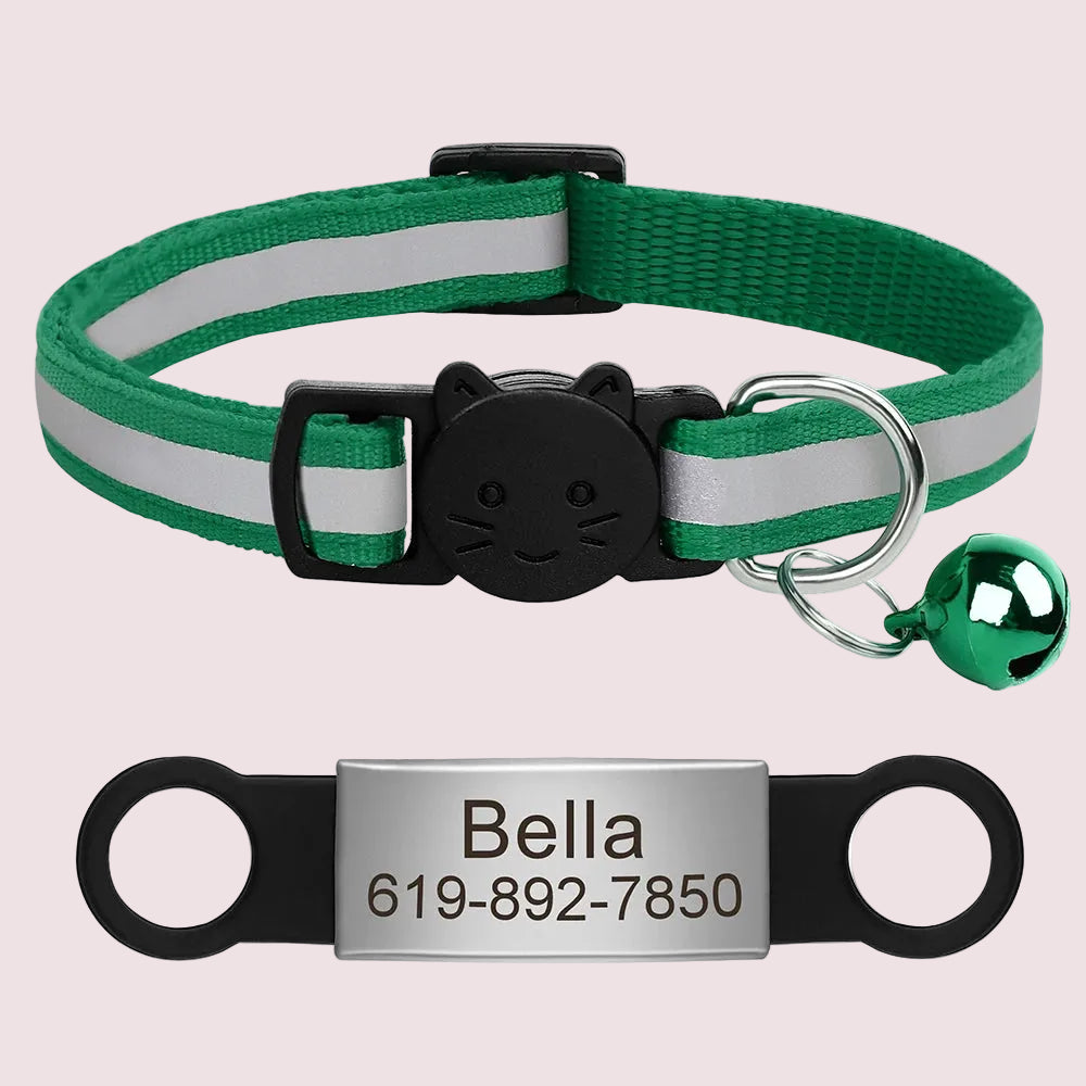 Personalized Reflective Cat & Puppy Collar with Engraved ID Tag