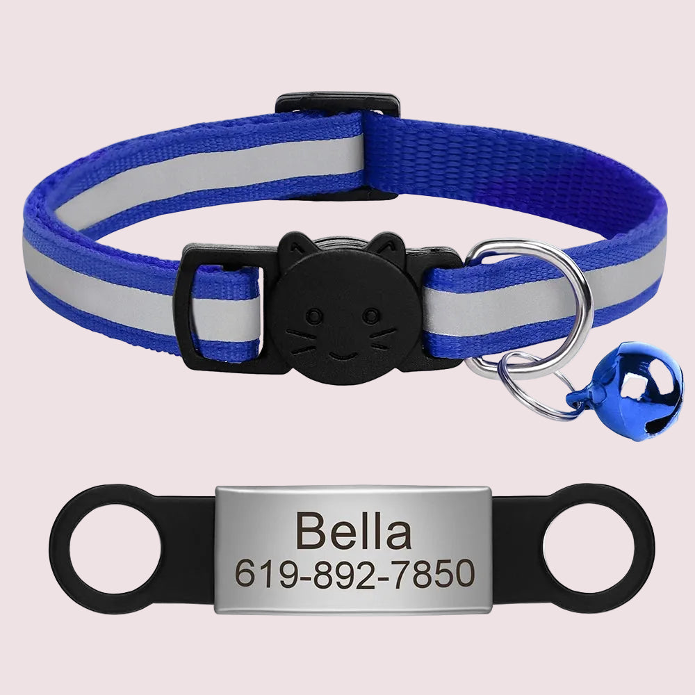 Personalized Reflective Cat & Puppy Collar with Engraved ID Tag