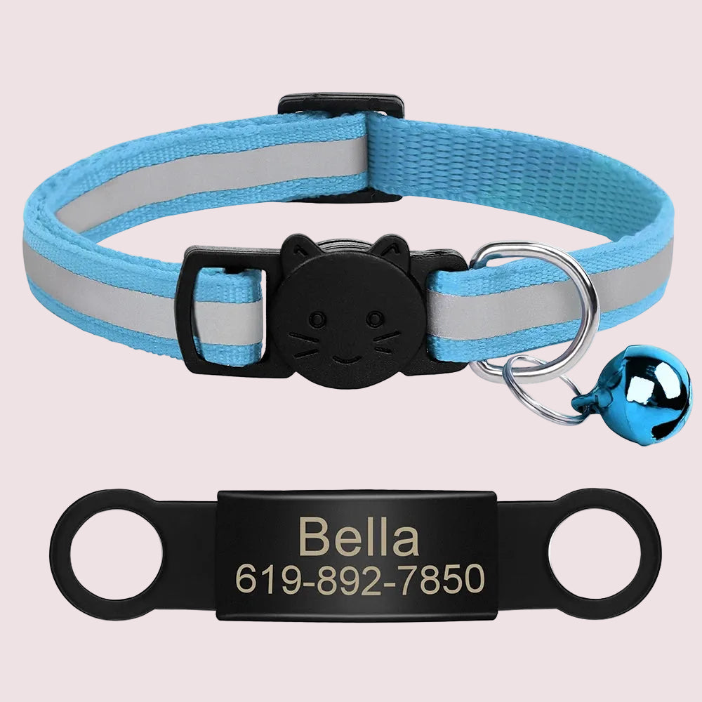 Personalized Reflective Cat & Puppy Collar with Engraved ID Tag