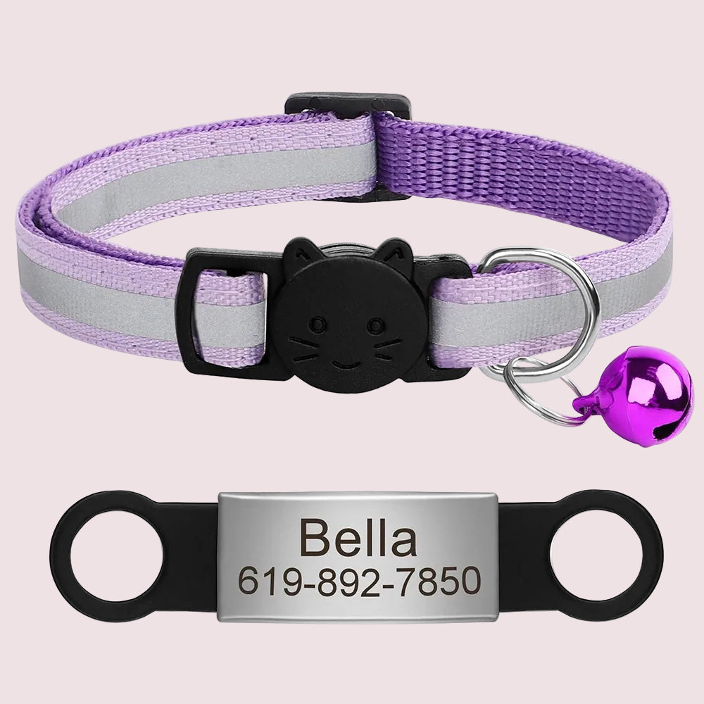 Personalized Reflective Cat & Puppy Collar with Engraved ID Tag