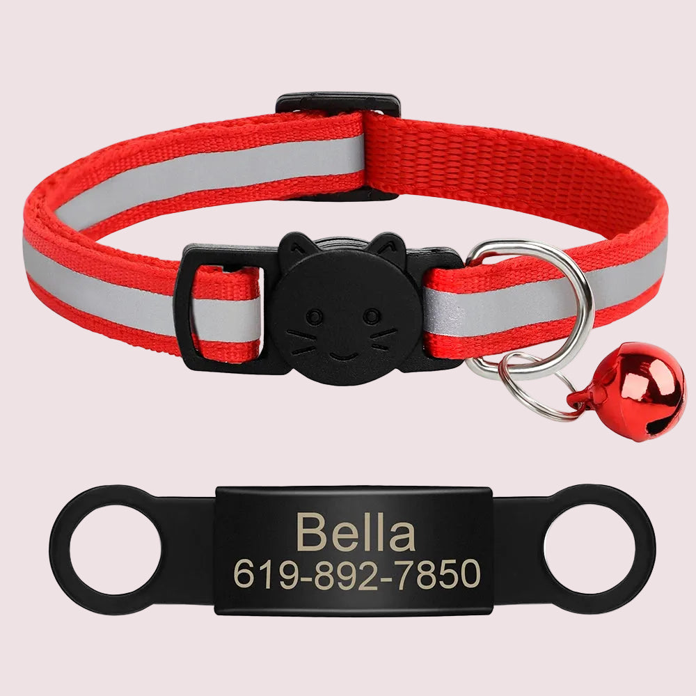 Personalized Reflective Cat & Puppy Collar with Engraved ID Tag