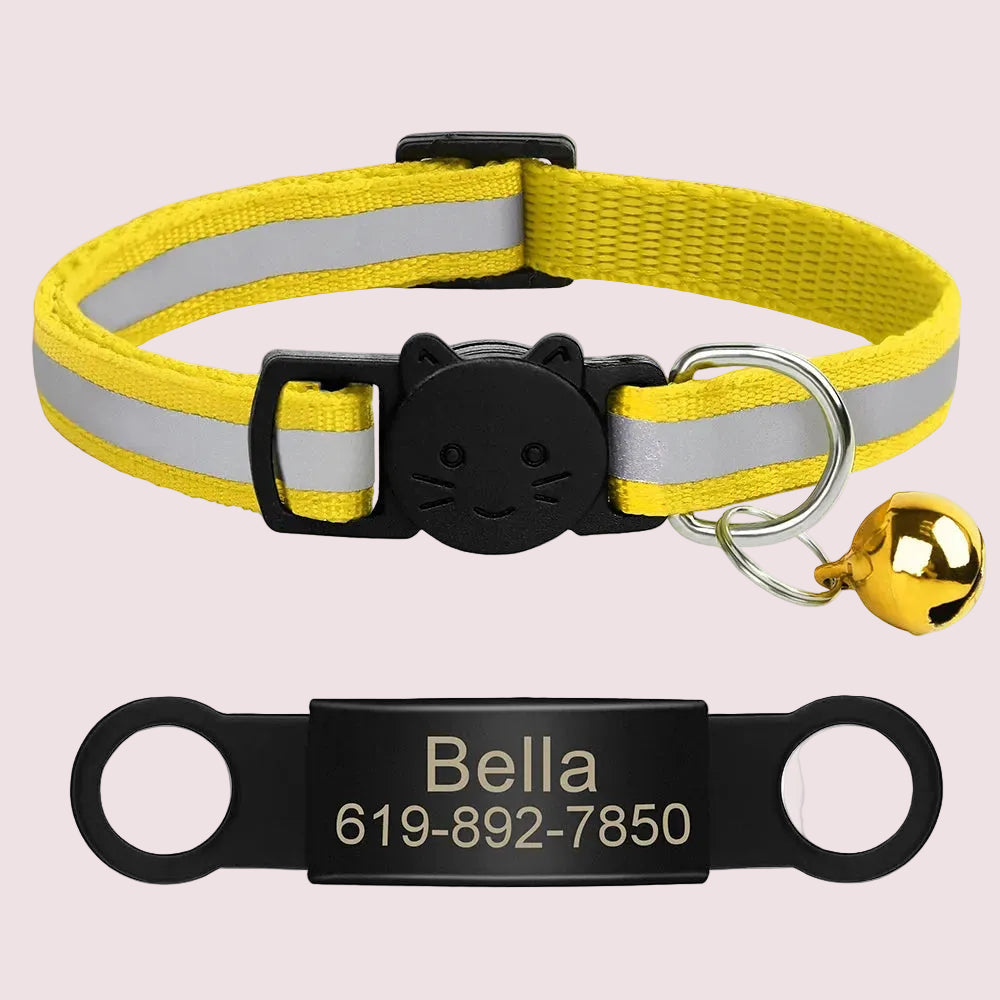 Personalized Reflective Cat & Puppy Collar with Engraved ID Tag