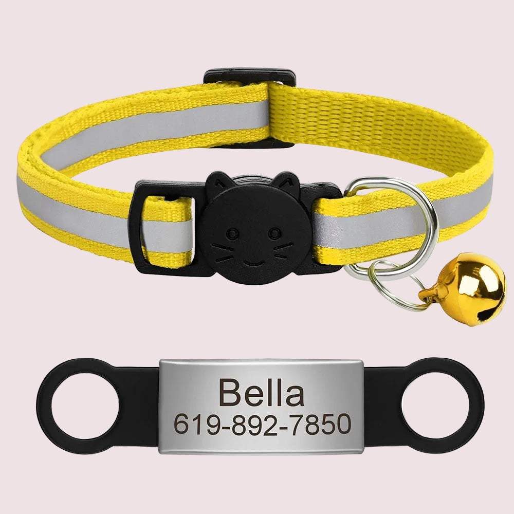 Personalized Reflective Cat & Puppy Collar with Engraved ID Tag